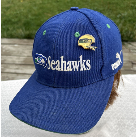 Vintage Seattle Seahawks PUMA Hat Blue Pro Line Adjustable Strapback Cap Wool Bl - Picture 1 of 7